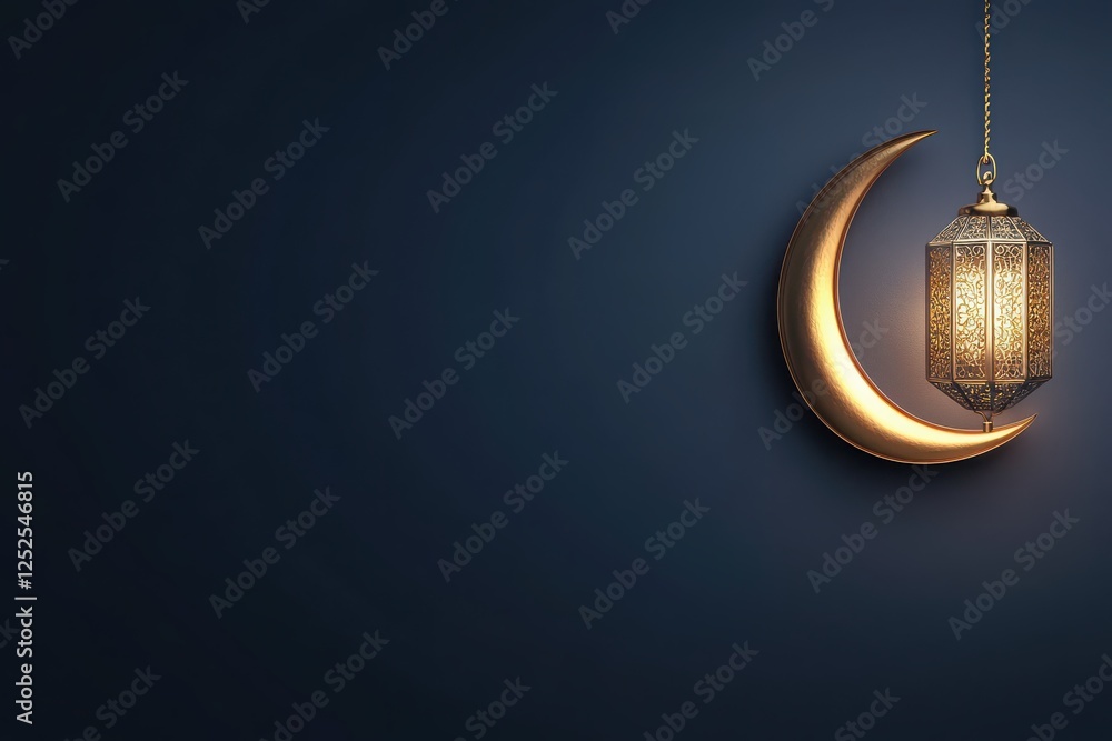Elegant Lantern Hanging on Decorative Crescent Moon Background Elegant Lantern Hanging on Decorative Crescent Moon Background