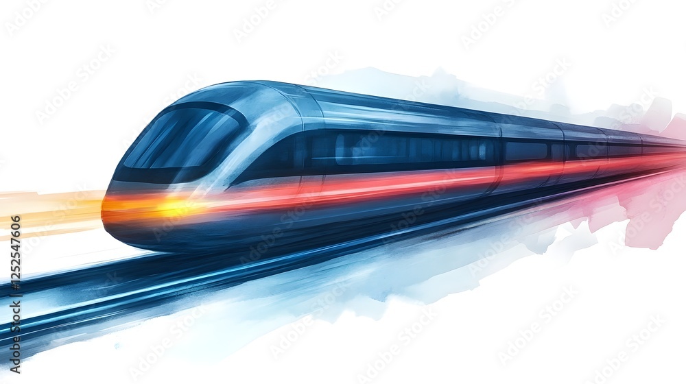 Fototapeta premium High-speed Hyperloop Train in Futuristic Watercolor Style