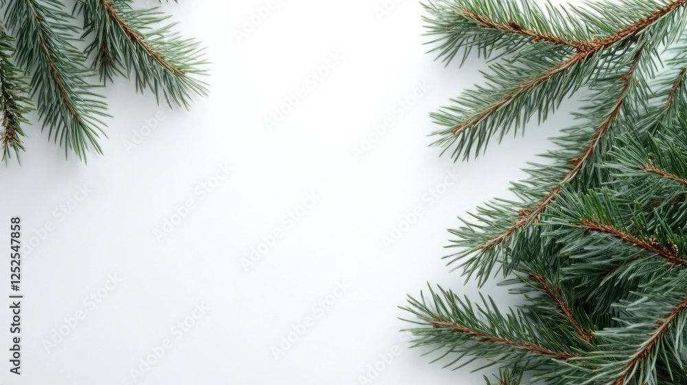 Festive pine branches frame white background; holiday greeting card Festive pine branches frame white background; holiday greeting card