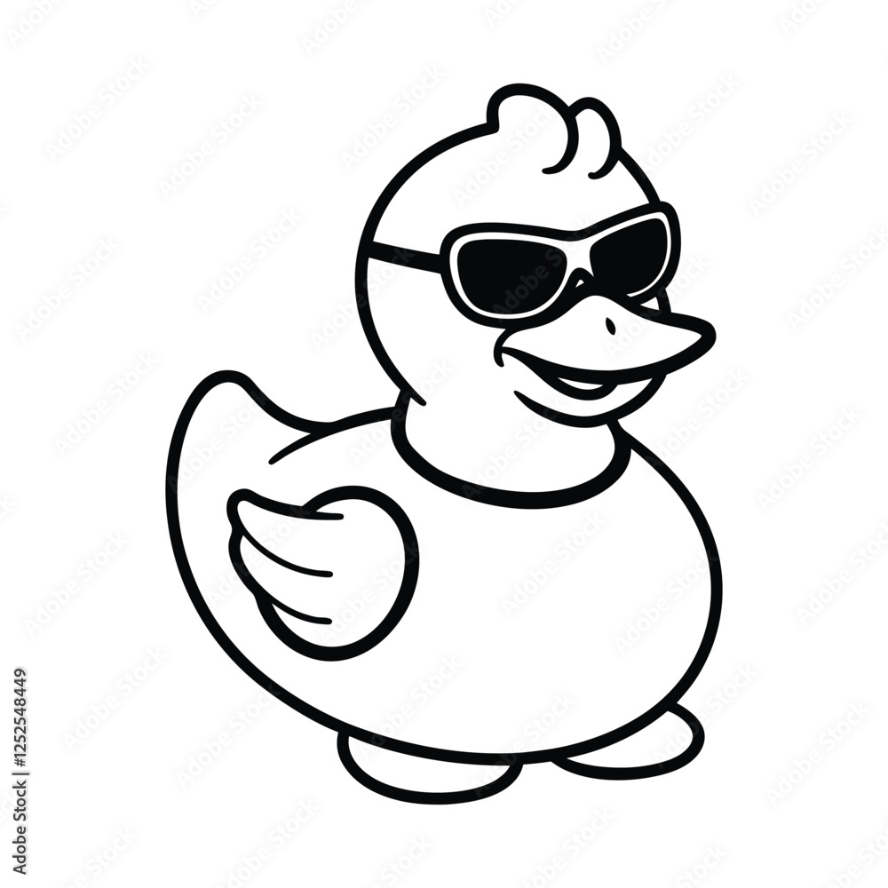 Cool Cartoon Rubber Duck with Sunglasses – Fun Black and White Vector Illustration Cool Cartoon Rubber Duck with Sunglasses – Fun Black and White Vector Illustration
