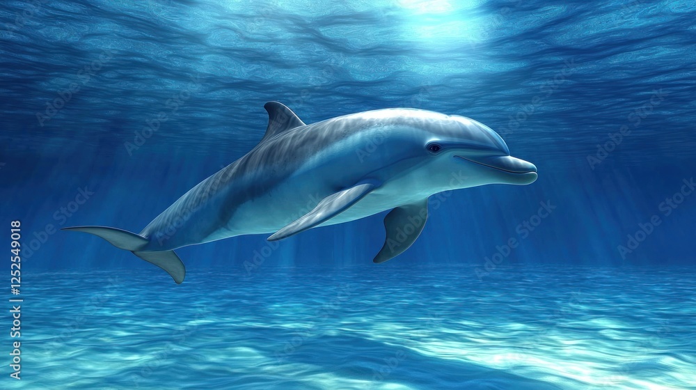 Naklejka premium A dolphin diving into the deep blue ocean waters