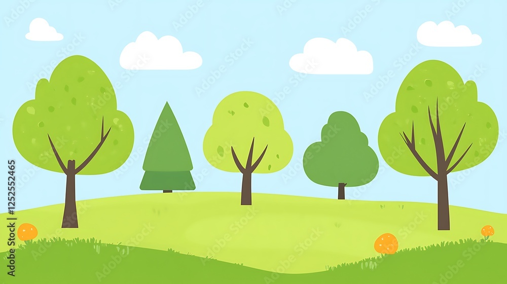 Green Trees and Rolling Hills Under a Blue Sky Green Trees and Rolling Hills Under a Blue Sky