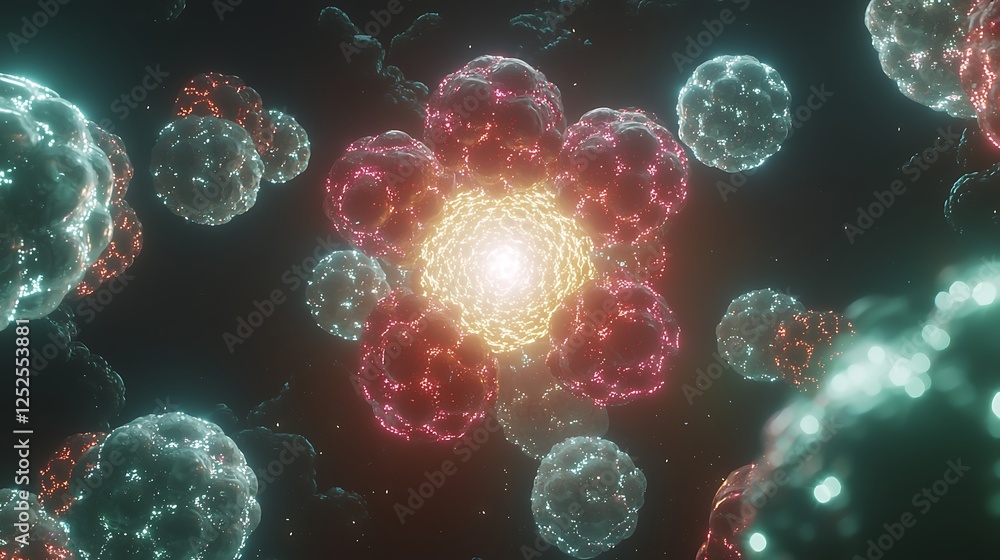Obraz premium Glowing Atomic Structure, Abstract Energy, Quantum Physics