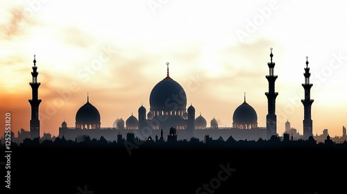 Wallpaper Mural A serene silhouette of an ornate skyline featuring domes and minarets, ideal for Ramadan campaign designs, Islamic events, or serene reflective spaces. Torontodigital.ca