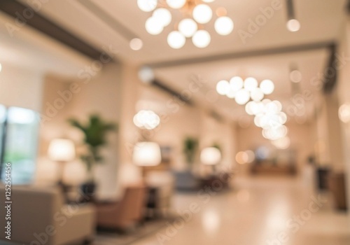 This image of a blurred interior, featuring warm colors and soft lighting, evokes the common imagery associated with upscale lobbies or comfortable waiting areas