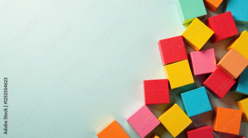 A vibrant collection of colorful wooden blocks arranged on a light blue background, creating a playful and dynamic composition ideal for various design projects. A vibrant collection of colorful wooden blocks arranged on a light blue background, creating a playful and dynamic composition ideal for various design projects.