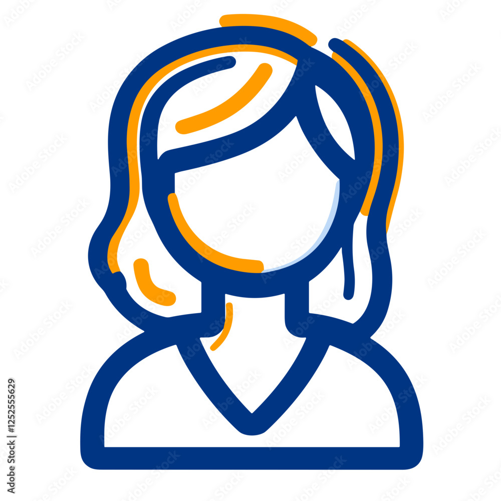 Fototapeta premium Minimalist female avatar icon in blue and yellow outline style