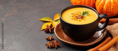 Fototapeta Naklejka Na Ścianę i Meble -  Warm Spiced Apple Cider Chai Latte Cozy Fall Beverage Drink