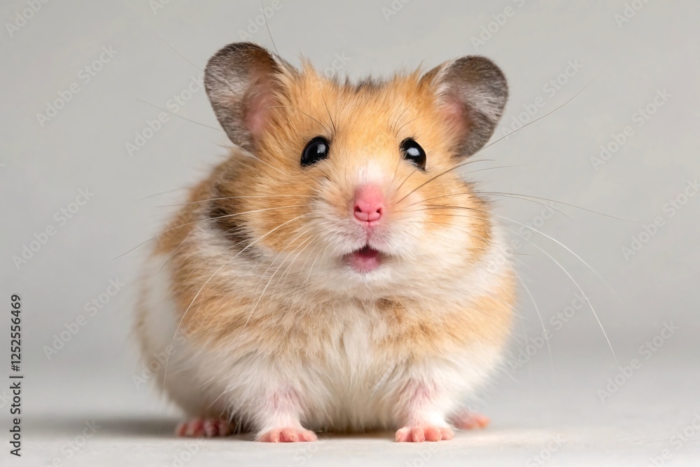 Fluffy Hamster with Light Brown and White Fur on a Plain Background Fluffy Hamster with Light Brown and White Fur on a Plain Background