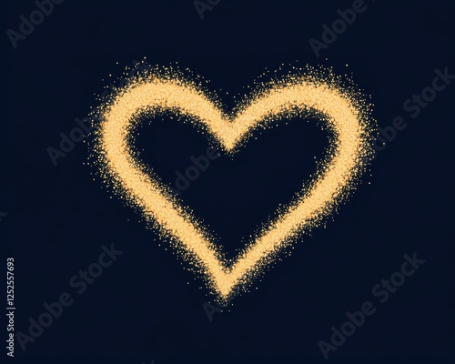 A vibrant heart shape created with golden sand, symbolizing love and warmth against a dark background. photo