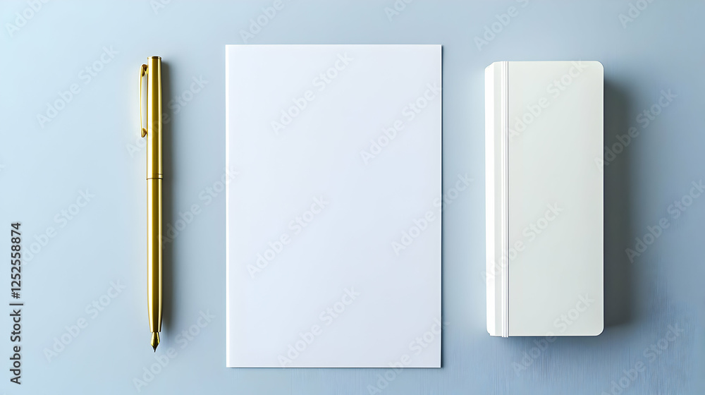 White Notebook Gold Pen Paper Flatlay White Notebook Gold Pen Paper Flatlay