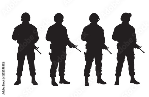 Special Military Forces Tactical Squad Silhouette Art in Action-Packed Poses
