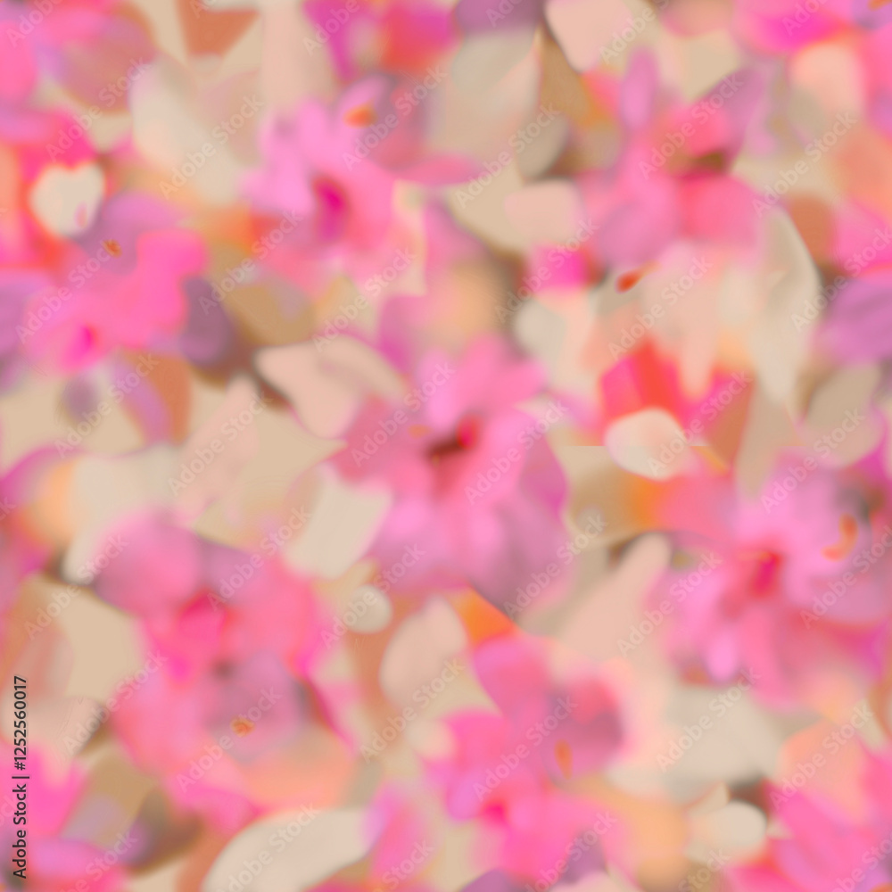 Obraz premium Abstract floral blur Spring botanical seamless pattern Pastel delicate transparent layered flowers, buds, petals