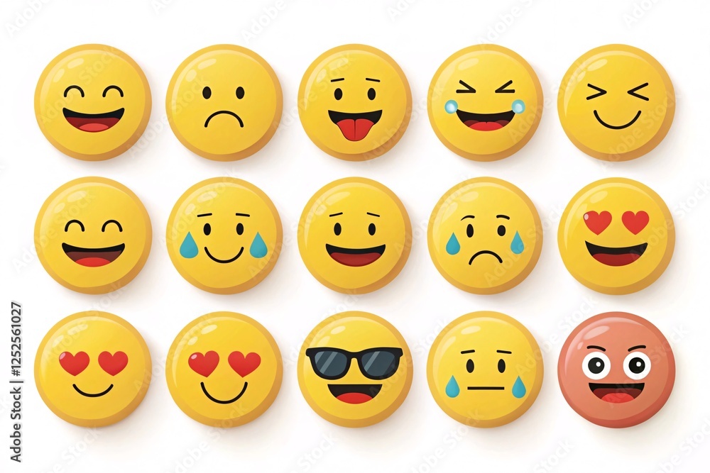 Grid of Emoji Faces Expressing Various Emotions Grid of Emoji Faces Expressing Various Emotions