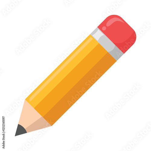 Yellow pencil with red eraser suitable for school supplies, education, back to school, creativity, art projects, stationary themes.