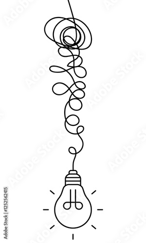 Light bulb on tangled electric wire on white background