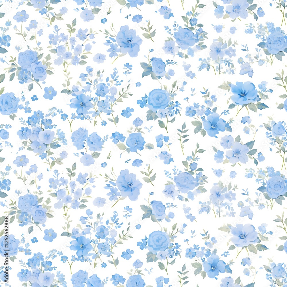 Seamless pattern of delicate watercolor roses in shades of blue and chartreuse Seamless pattern of delicate watercolor roses in shades of blue and chartreuse