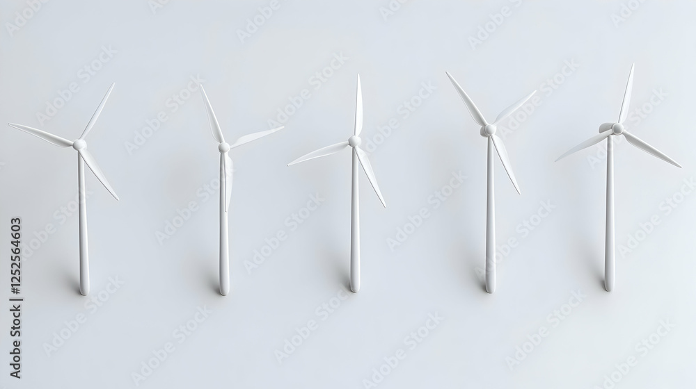 Isometric White Wind Turbines on Grey Background Isometric White Wind Turbines on Grey Background