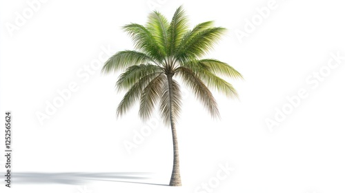 Tropical palm tree on white background  sunny day