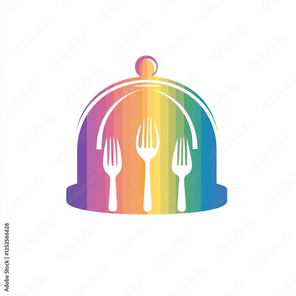Obraz premium Colorful food logo design, restaurant emblem, cover cloche, for business
