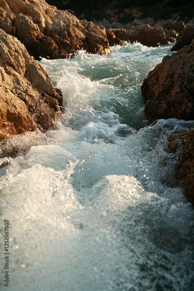 River flows among rocks; stream rushes during sunny day, nature scene, travel image River flows among rocks; stream rushes during sunny day, nature scene, travel image