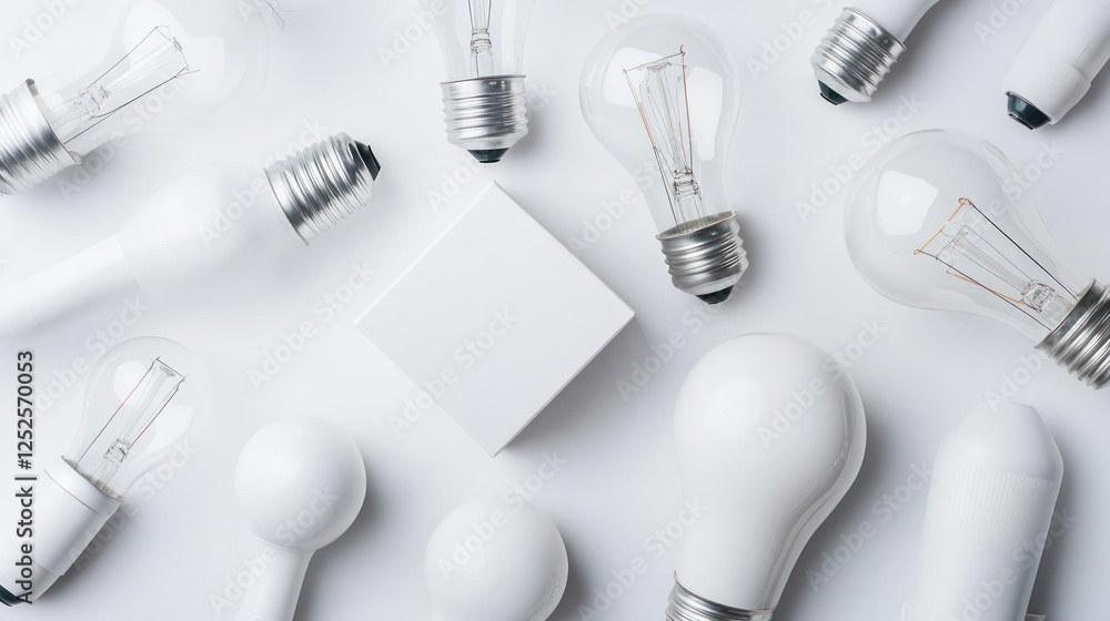 White Light Bulbs on White Background: Ideas and Innovation White Light Bulbs on White Background: Ideas and Innovation