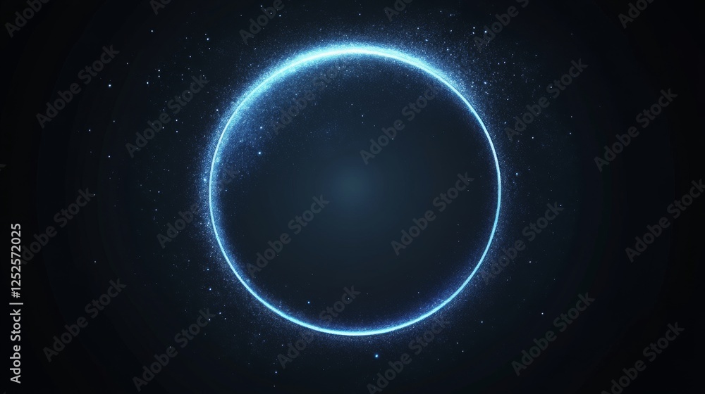 Fototapeta premium Glowing blue circle in space with starry background, cosmic energy concept