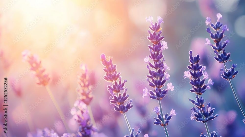 Naklejka premium Lavender essential oil with a soft lavender flower background.