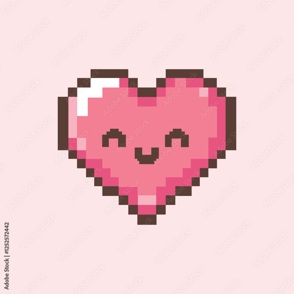 Fototapeta premium A cute simple Pixel Heart with smile and Cute Blushing colour