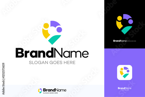 Simple Modern Crowd local logo with colorful touches, abstract illustration Design, social community vector templates, creative colorful sign symbol, Connecting community network.