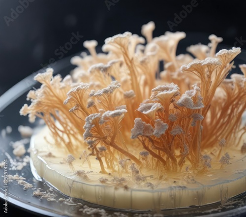 Macro view of Mucor fungus growth on agar plate , biology, microscopic view, lab equipment photo