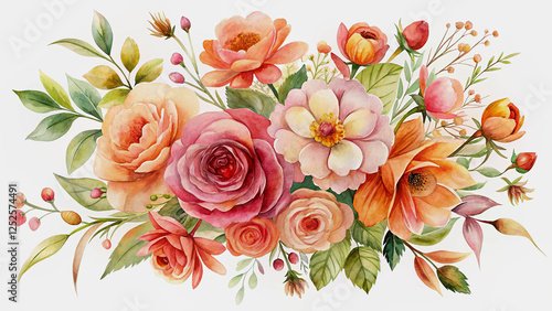 Wallpaper Mural Watercolor Floral Bouquet Arrangement, Perfect for Wedding Invitations or Decorations Torontodigital.ca