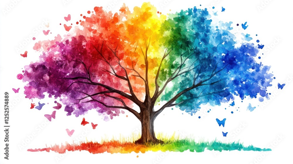 custom made wallpaper toronto digitalRainbow tree, butterflies, spring, nature, art, design