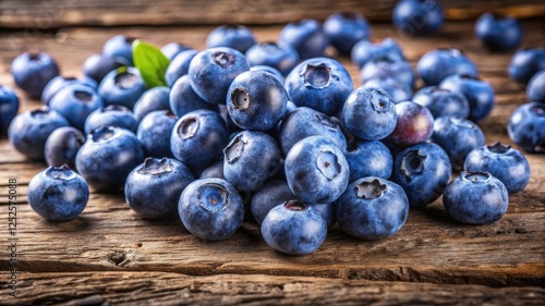 Wallpaper Mural Blueberries rolling across rustic wooden surface natural setting food photography close-up view fresh and healthy concept Torontodigital.ca