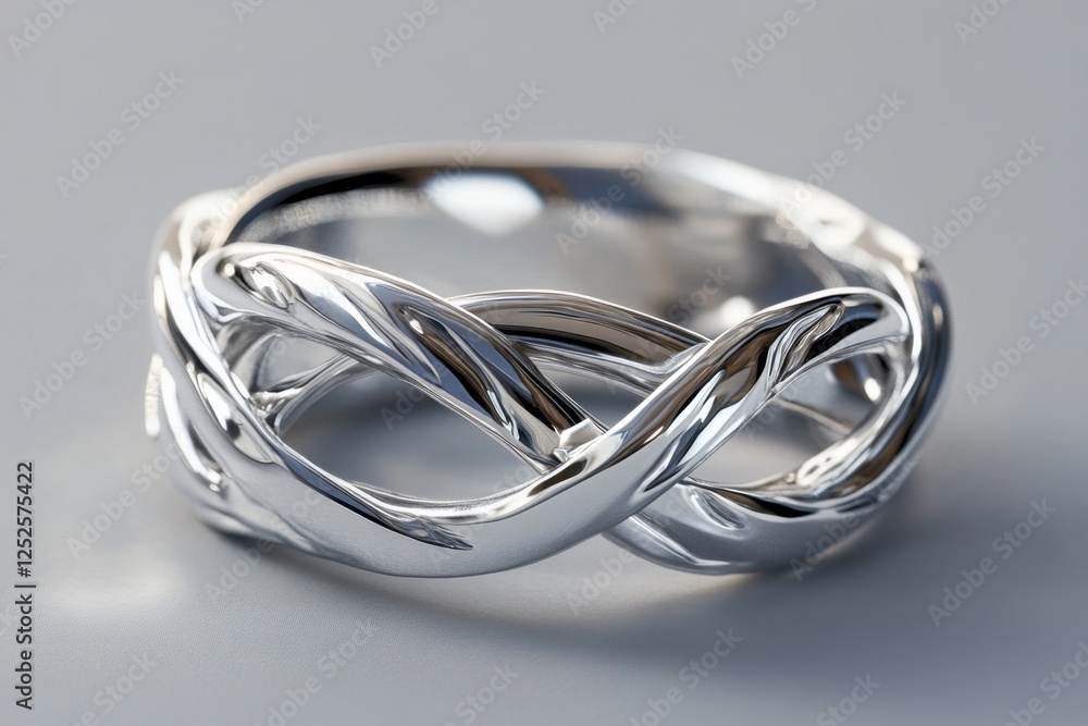 Elegant silver ring features a sophisticated interwoven design Elegant silver ring features a sophisticated interwoven design