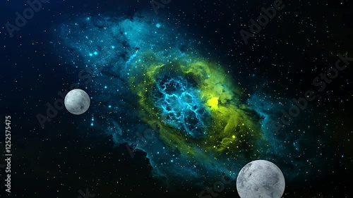 Sci-fi space with white planet and fictional god eye nebulae on the deep space