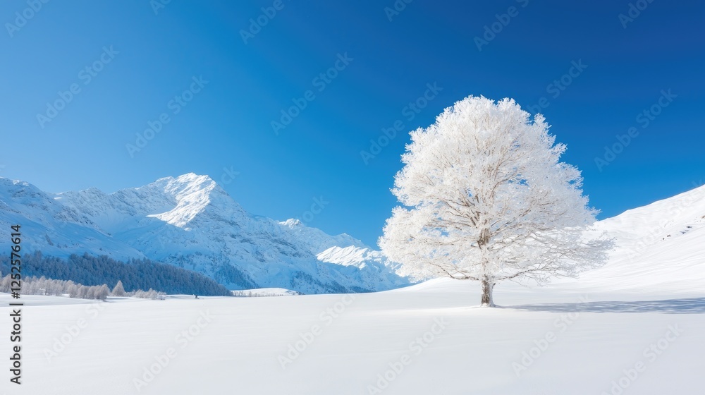 Snowy mountain landscape with frost-covered tree (1) Snowy mountain landscape with frost-covered tree (1)