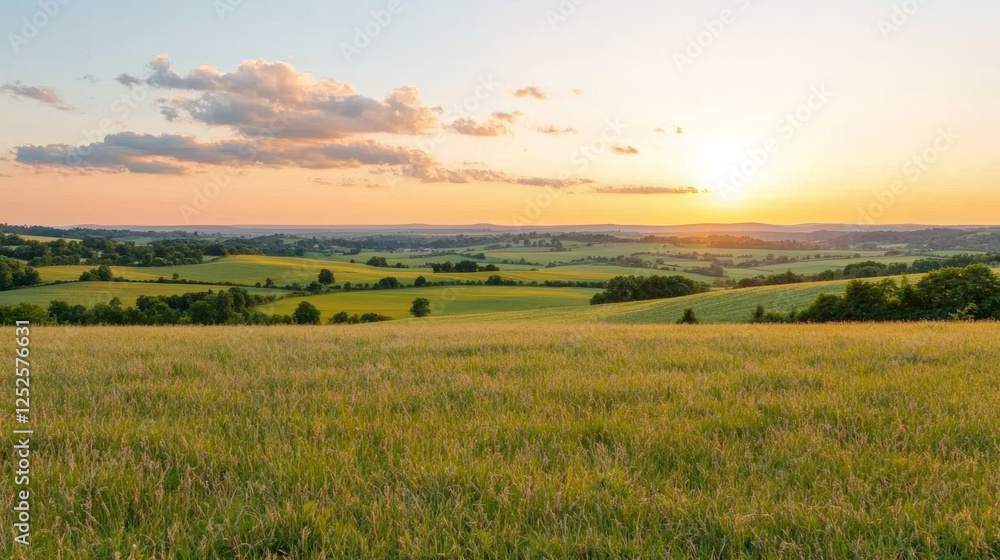 Rolling hills with green fields. Majestic rolling hills with layers of green fields at sunset Rolling hills with green fields. Majestic rolling hills with layers of green fields at sunset