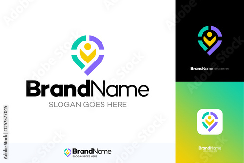 Simple Modern Crowd local logo with colorful touches, abstract illustration Design, social community vector templates, creative colorful sign symbol, Connecting community network.