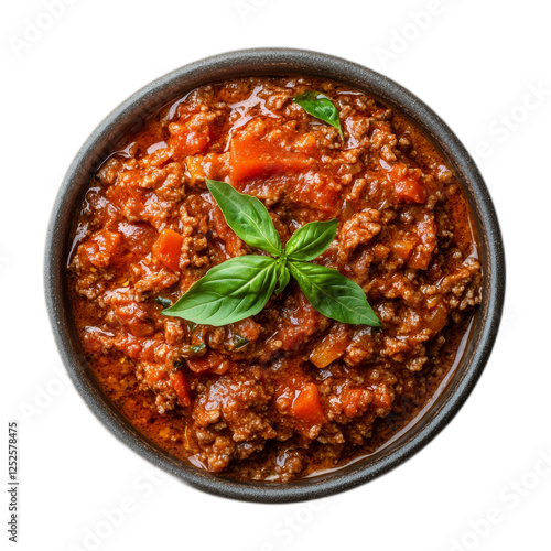 Bowl of Bolognese Sauce with Fresh Basil