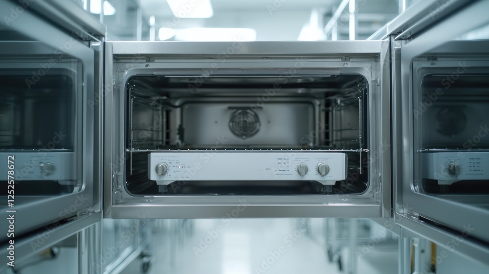 Fototapeta premium Industrial oven in a cleanroom; food processing, background blurred