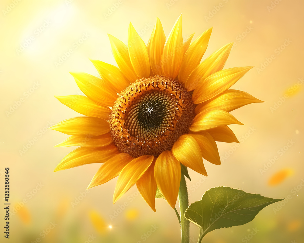 Obraz premium vibrant sunflower glowing in soft sunlight, radiating warmth and beauty