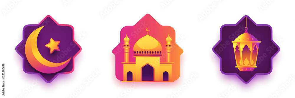 Islam Icon Set Mosque Cescent Moon Lantern Islam Icon Set Mosque Cescent Moon Lantern