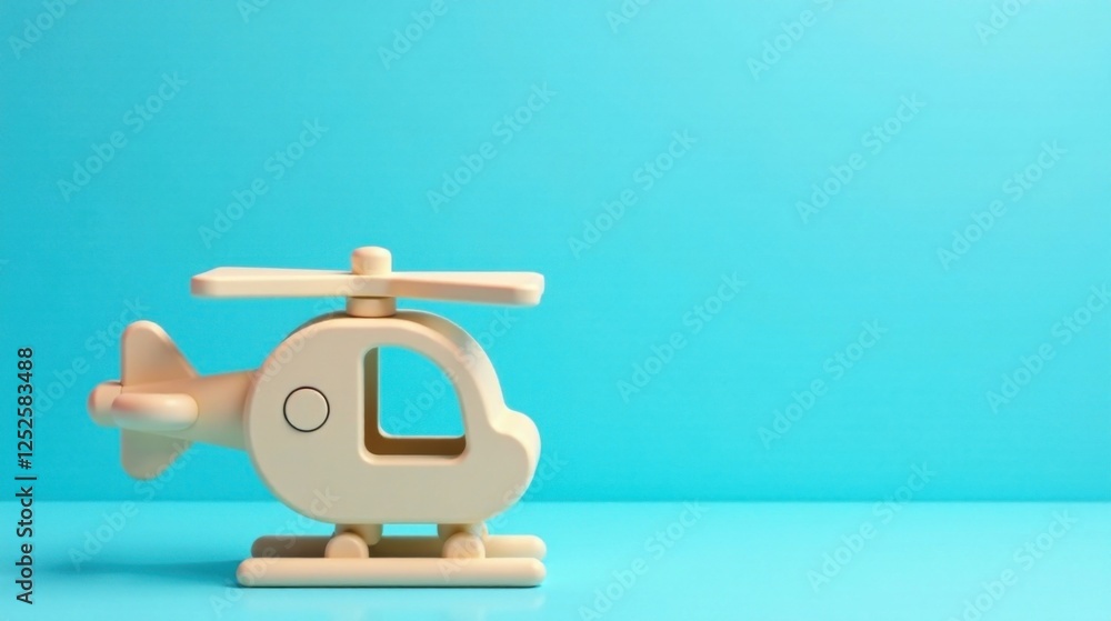 A charming pastel-colored toy helicopter rests against a vibrant blue backdrop, offering a playful and minimalist aesthetic.