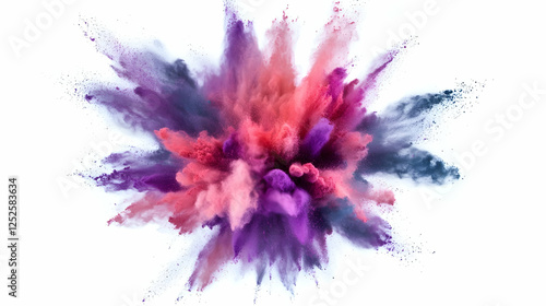 Colorful powder explosion, white background, vibrant hues, design element