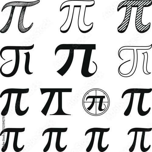 Pi Symbol Set Variations, Pi symbol set. Pi is a Greek letter icon. Vector illustration isolated