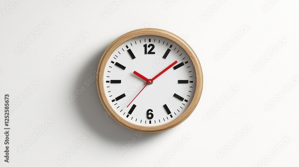 Wooden Frame Wall Clock On Light Beige Background