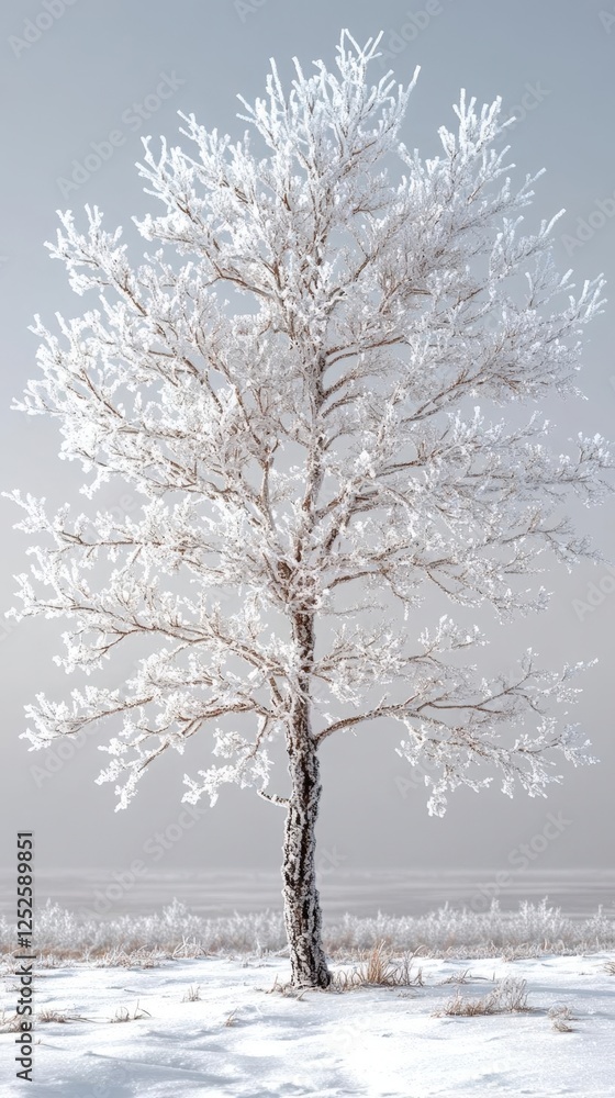 Frosty Birch Tree In Winter Landscape