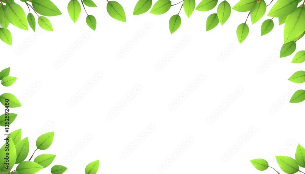 Fresh Green Leaves Frame for Spring Design. A vibrant spring-like image featuring lush green leaves arranged in a decorative border around a blank white space Fresh Green Leaves Frame for Spring Design. A vibrant spring-like image featuring lush green leaves arranged in a decorative border around a blank white space