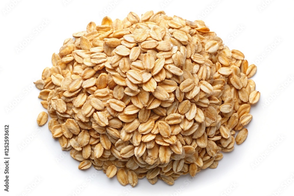 Top View Flat Lay of Oat Flakes Heap Isolated on White Background - Night Photography Top View Flat Lay of Oat Flakes Heap Isolated on White Background - Night Photography